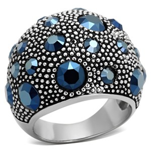 Slickblue Dome-shaped Polished Stainless Steel Ring with Montana Synthetic Crystal, Women's size 5-10 - 1 of 4