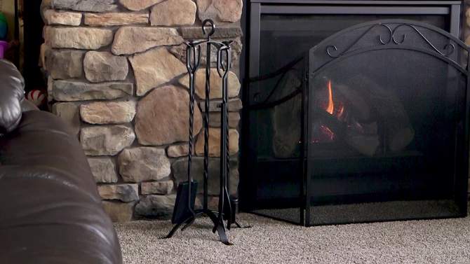 Sunnydaze 5pc Steel Fireplace Tool Set with Stand - Black, 2 of 12, play video