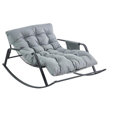Rocking Chair with Extra-Wide Technical leather Upholstered Gliding Chair Boucle Reclining Chair, Modern Accent Chair -Grey