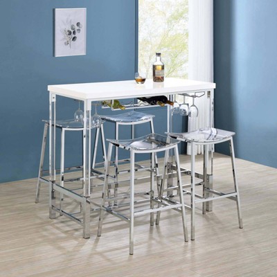White High Gloss Bar Height Table with Acrylic Legs and Wine Storage