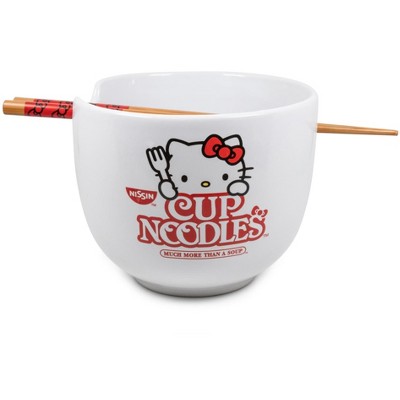 Silver Buffalo Hello Kitty Cup Noodle Japanese Dinnerware Set | 20-Ounce Ramen Bowl, Chopsticks