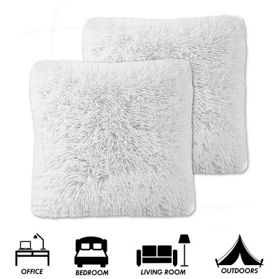 White Faux Fur Square Throw Pillows Set of 2