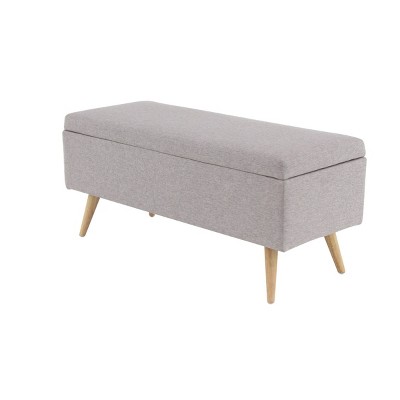 Modern Gray Polyester 42'' Storage Bench with Wooden Legs