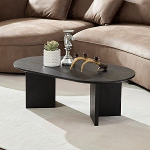 GDFStudio Roland Modern Minimalism 39.4" Wood Oval Coffee Table with Double Pedestal - 1 of 4