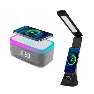 Smart Home Essentials Bundle: All-in-One Alarm Clock & 3-in-1 LED Desk Lamp with Wireless Charging - 1 of 4
