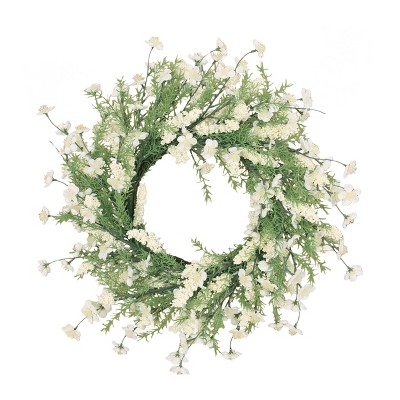 GDFStudio Wallsten 30 Inch Silk Plum Blossom Artificial Wreath, Green/White