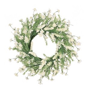 GDFStudio Wallsten 30 Inch Silk Plum Blossom Artificial Wreath, Green/White - 1 of 4