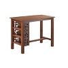 3pc Rectangular Brittany Bar Height Dining Set Wire Brushed Finish Chestnut - Boraam: Acacia Saddle Stools, 3-Tier Shelves - 3 of 4