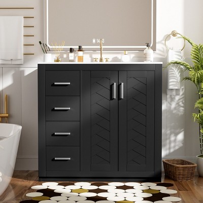 36'' Bathroom Vanity with Ceramic Sink Combo,Freestanding Vanity Set with Storage,3 Drawers and Soft Closing Doors – The Pop Home