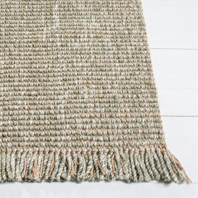 Hand-Woven Green and Natural Jute Area Rug, 5' x 8'