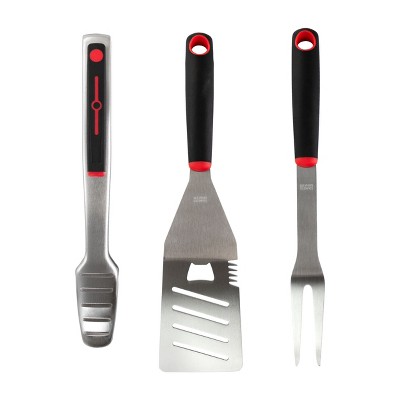 Gibson Home Huckleberry 3 Piece Stainless Steel BBQ Tool Set in Black and Red