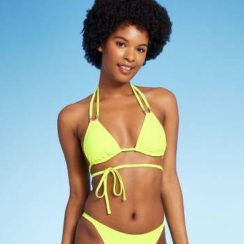 Women's Crochet Halter Triangle Bikini Top - Shade & Shore™ Yellow Xs :  Target