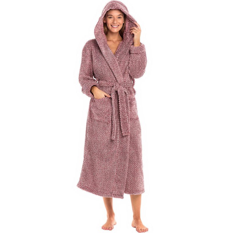 Women's Fuzzy Plush Fleece Bathrobe with Hood, Soft Warm Hooded Lounge Robe, 1 of 8