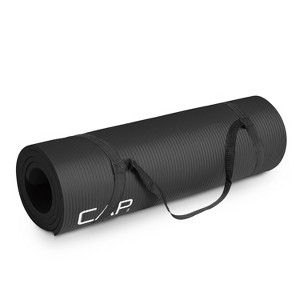 CAP Barbell High Density Exercise Yoga Mat with strap 68" x24" 12mm - Black - 1 of 4