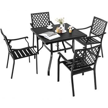 Tangkula 5PCS Patio Dining Set Stackable Chairs & Table Set W/ Umbrella Hole