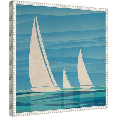 Teal Nautical Sailboat Canvas Print with Beaded Frame