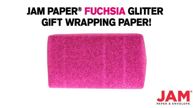JAM PAPER Fuchsia Glitter Gift Wrapping Paper Roll - 1 pack of 25 Sq. Ft., 2 of 5, play video