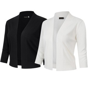 Women’s 3/4 Sleeve Cropped Cardigan Sweaters Open Front Knit Short Bolero Shrugs - 1 of 4