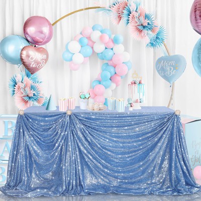 Wikineon Sequined Tablecloth 90x90inch Baby Blue Table Cloth Shimmer Square Drape Table Linens for Wedding and Event Banquet
