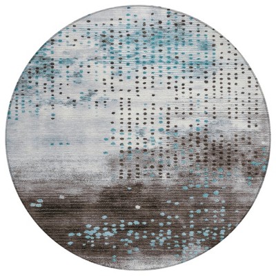 Teal Blue And Brown Geometric Washable Indoor Outdoor Area Rug