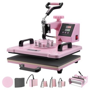 VEVOR Heat Press Machine, 12 x 15 inch, 8 in 1 Heat Transfer Machine with 6-30 oz Tumbler Press, 360° Swing Away T-Shirt Pressing, Pink - 1 of 4