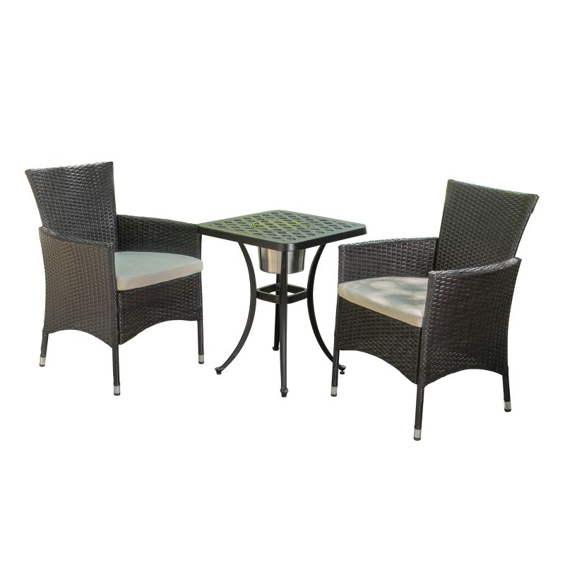 Ava 3pc Aluminum and Wicker Bistro Set with Ice Bucket -Brown /Shiny Copper- Christopher Knight Home, 3 of 6