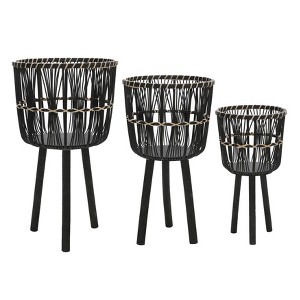 Sevobal Planters Outdoor Garden Bamboo Planters, Flowers Ferns Succulents Planter Pots for Hall Balcong Porch Home, 3 Pcs, Black, 15"*15"*26" - 1 of 4