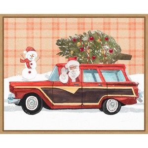 Amanti Art 28"x23" Santa on Wheels I by Annie Warren Framed Canvas Wall Art Print - 1 of 4