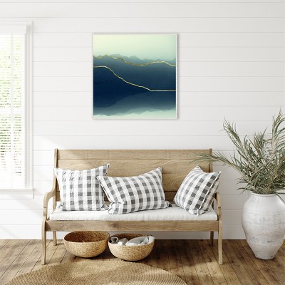 Gold Lined Blue Abstract Mountain Framed Canvas Art