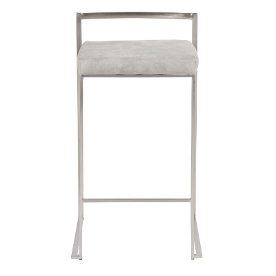 Set of 2 Light Gray Metal Counter Stools with Cushions