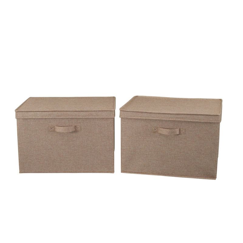Household Essentials Set of 2 Wide Storage Boxes with Lids Latte Linen, 4 of 9