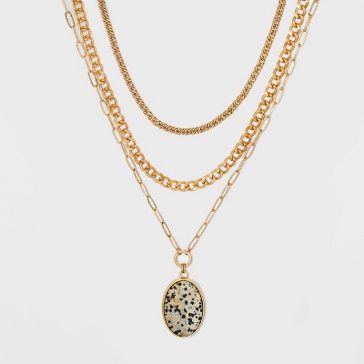 Semi-Precious Dalmation Layered Chain Multi-Strand Necklace - Universal Thread™ Cream