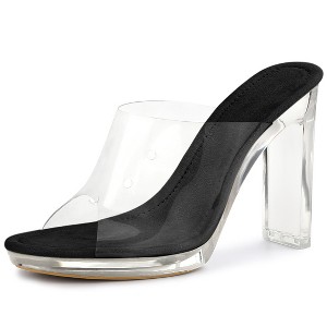 Allegra K Women's Clear Platform Block Heeled Slides Sandals - 1 of 4