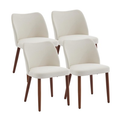 Coucheta White 4-Pack Linen Dining Chairs - Wingback Upholstered, Wood Legs & Thick Cushions