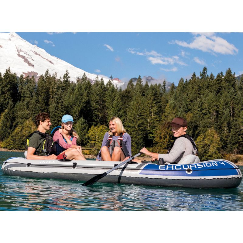 Intex Excursion 4-Person Inflatable Boat Set for Fishing and Boating with 2 Aluminum Oars, High-Output Air Pump, and Repair Kit, 1100 Pound Capacity, 3 of 8