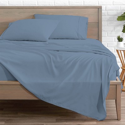 Twin Blue Cotton Percale Flat Sheet Set