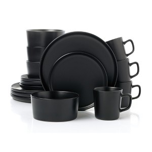 Lorren Home Trends Black Stoneware Dinnerware Set, 16 Piece, Service for 4, Microwave and Dishwasher Safe - 1 of 4