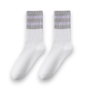 Anna-Kaci Women’s 3-Pack Mid Crew Cotton Socks with Striped Cuffs Ribbed Knit Casual and Easy Matching - 1 of 4