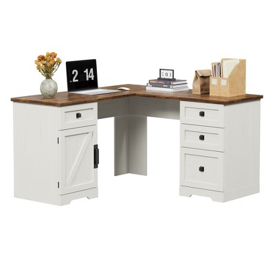 Garvee 60" Executive L Shaped Desk, Home Office Desk with File Drawers and Adjustable Side, Corner Computer Desk