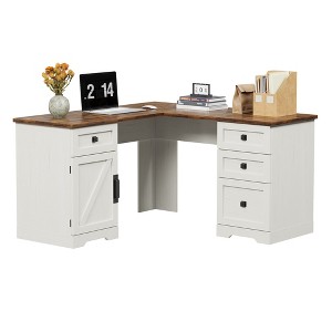 Garvee 60" Executive L Shaped Desk, Home Office Desk with File Drawers and Adjustable Side, Corner Computer Desk - 1 of 4