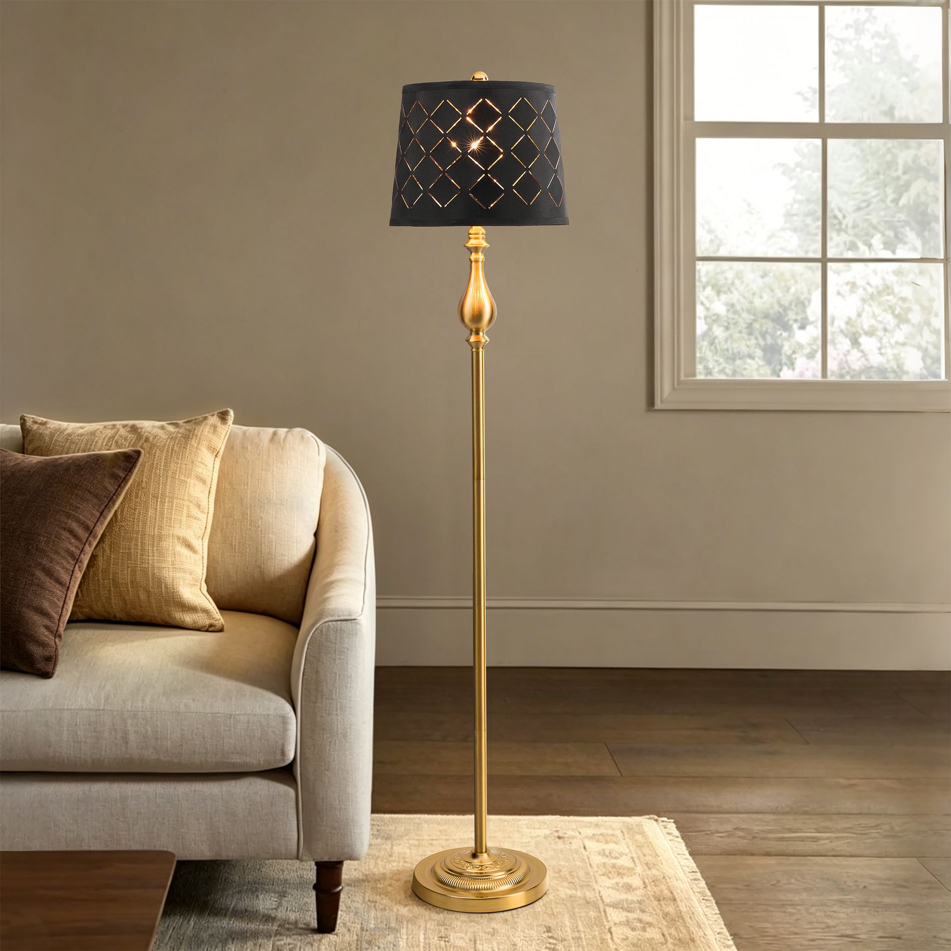 Maxax 63" Gold Metal Floor Lamp, 3-Way Vintage Standing Lamp for Living Room Bedroom,Bulbs Not Included