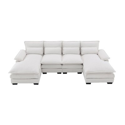 NicBex Modern U-shaped Sectional Sofa with 4 Waist Pillows and Double Chaise for Living Room,Apartment,Office,Beige