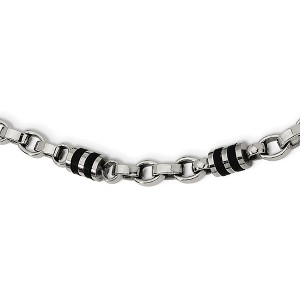 Black Bow Jewelry Mens Stainless Steel, Rubber Accent Barrel Link Chain Necklace, 22 In - 1 of 4