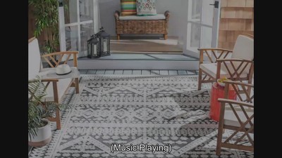 Ivory and Grey Geometric Square Indoor/Outdoor Rug