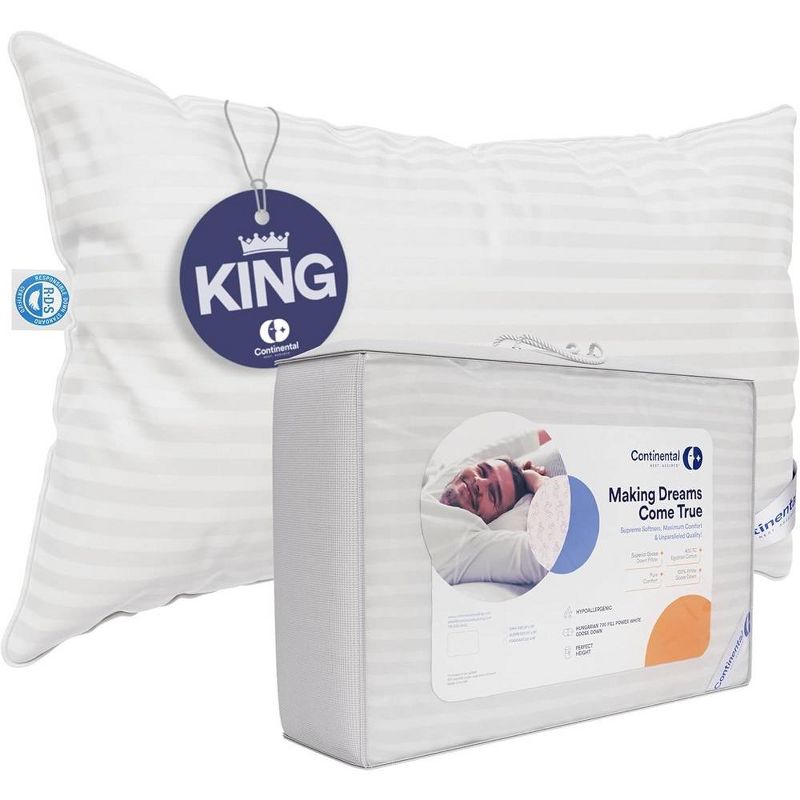 Continental Bedding Firm 700 Fill Power Goose Down Pillow Size Pack of 1, 2 of 3