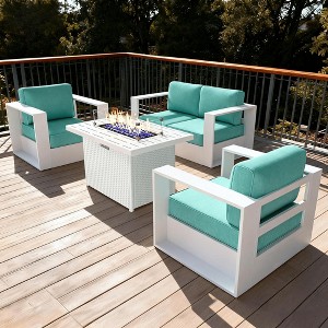 LayinSun 4 Piece Oversized Aluminum Outdoor Furniture Set, Patio Sofa Sets with Fire Pit Table, Deep Seating and Upgraded 6-inch Cushions - 1 of 4