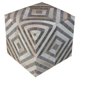 HomeRoots 18" Gray and Beige Hair on Hide Cube Geometric Pouf Ottoman - 1 of 4