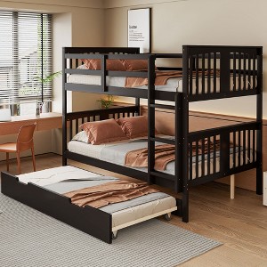 Lycvki Solid Wood Full over Full Bunk Bed with Twin Size Trundle and Ladder - 1 of 4