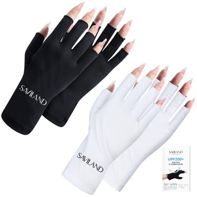 Saviland UPF80+ Professional UV Protection Gloves: Fingerless Design for Gel Manicures & Nail Lamps - 2-Pair Set (Black/White)