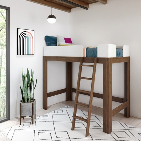 Max & Lily Mid-century Modern Twin-size High Loft Bed, White/walnut ...